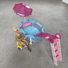 Barbie Mattel 2013 Glam Swimming Pool With Slide, Umbrella Parasol & Bench
