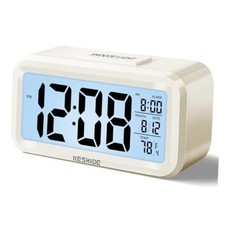 Digital Alarm Clock Battery Operated with Indoor Temperature, Desk Small White