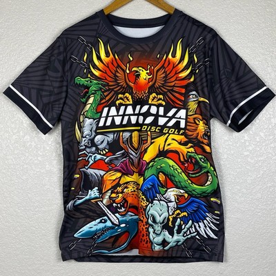 Innova Disc Golf Shirt Womens Sz Medium Graphic Print Cheetah Ultra Lite Stretch