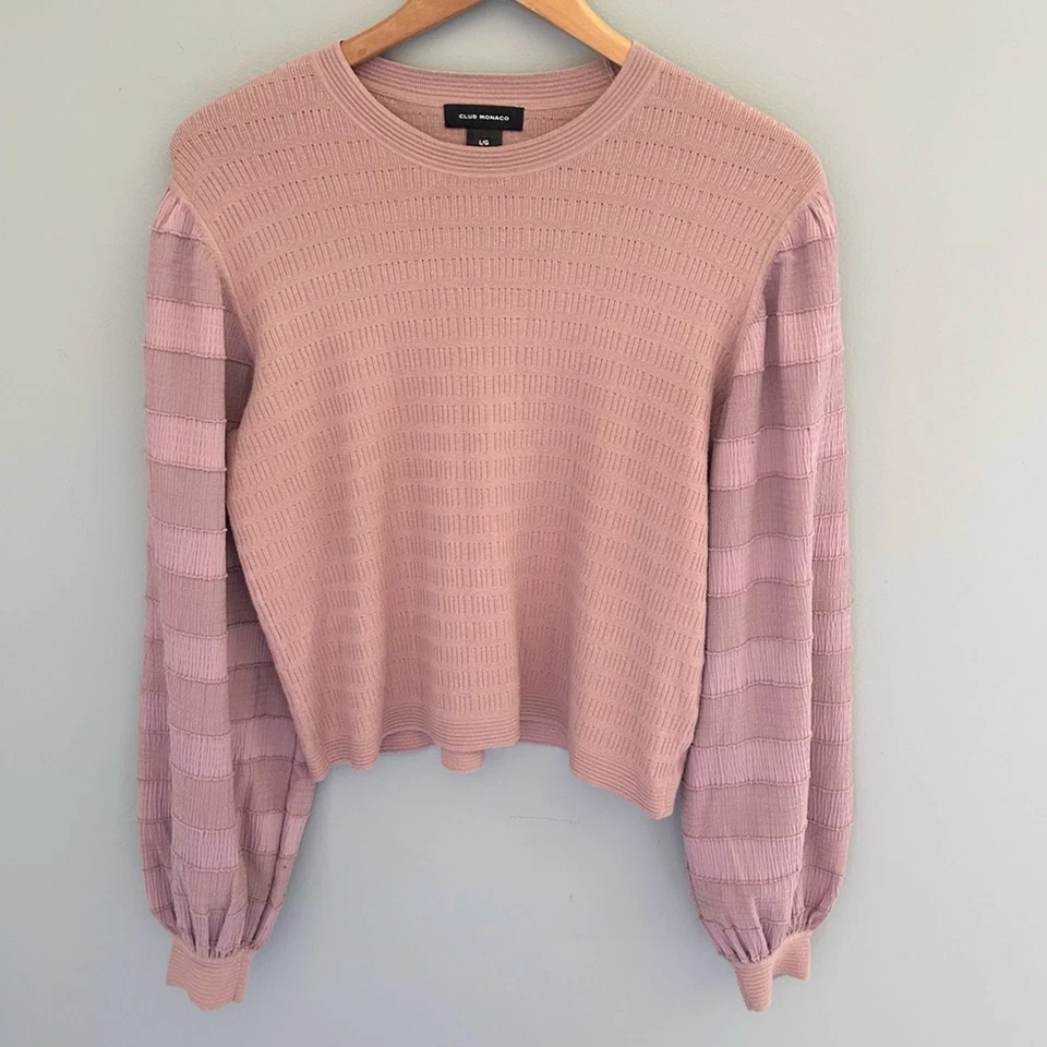 Suéter Club Monaco Chandails tecido listrado manga balão em malva tamanho grande - Imagem 4 de 4