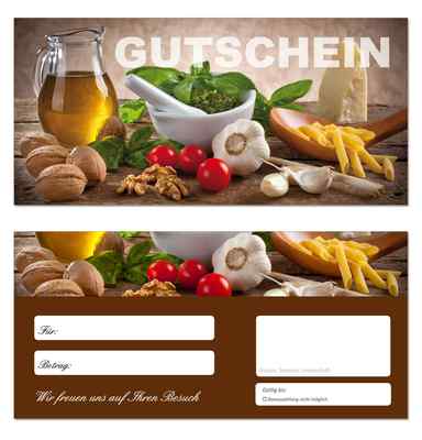 20 x Geschenkgutscheine (Küche-649) Nudeln Pesto Käse Knoblauch Öl Gutscheine