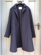 Elle Designer Navy Blue Felt Part Wool Winter Jacket/coat Supersoft Xl/uk 16 Vgc
