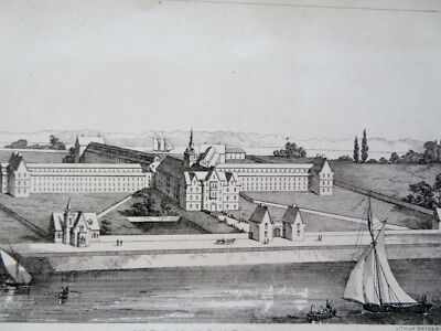 Blackwell's Island Work House New York City Architectural View c. 1855 print