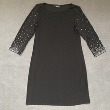 MSK Little Black Dress LBD Faux Pearl Diamond Studded Sleeves Evening Small