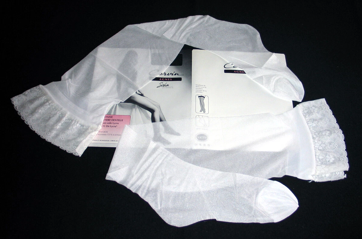 Bas Auto-fixants Phildar Désir - Taille 4, Couleur Ivoire, Broderie Florale, Neuf Avec étiquettes