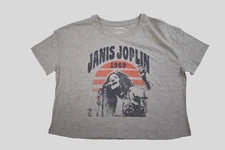 Janis Joplin Womens Retro Janis Joplin 1969 Print Crop Top Gray Shirt NWT Large