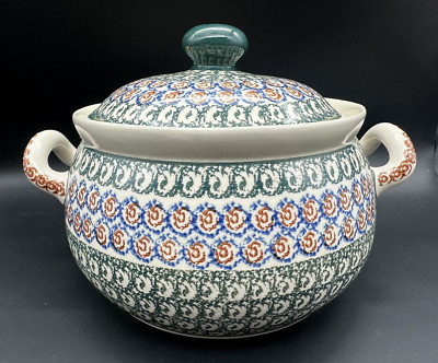 Bolesławiec Polish Pottery Large Tureen Ceramika Artystyczna With Lid 3.5 Quart