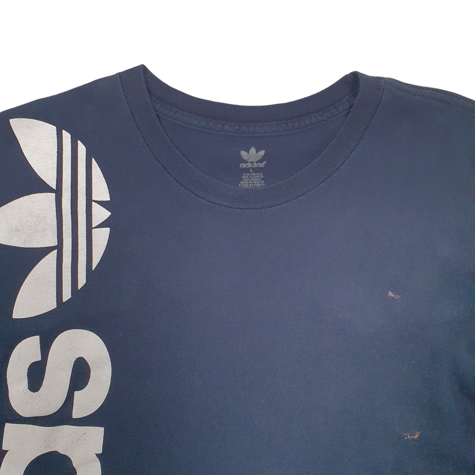 ADIDAS Navy T Shirt Tee Spellout Short Sleeve Cotton Blend Mens L image 2