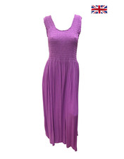 Womens Ladies Handmade Boho Maxi Elasticated Sleeveless Dress Free Size Up To 22