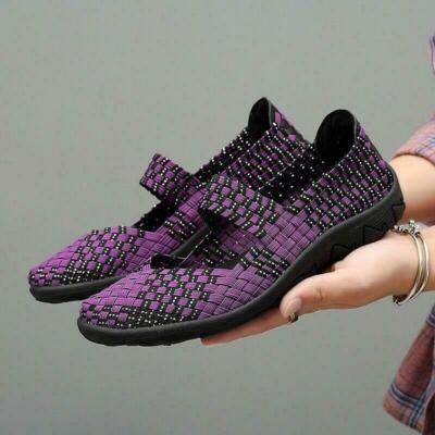 Womens Walking Shoes Slip on Woven Flat Lightweight Casual Sneakers Weave Girl