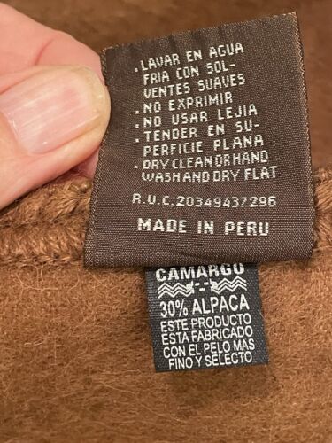 Alpaca Camargo Poncho Cape with Attached Scarf Made in Peru Brown with beanie - Picture 19 of 24