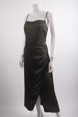 Zara Womens Satin Effect Beaded Slip Midi Dress XXL Green