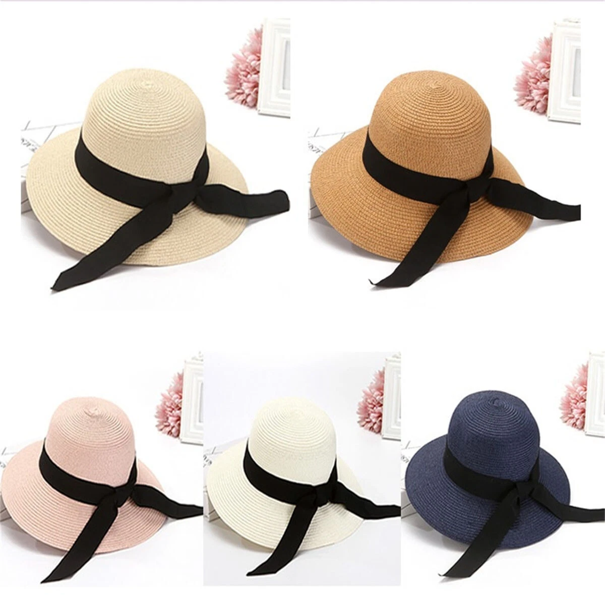 Women Fashion Summer Bow Ribbon Straw Hat Foldable Beach Sun Protection Hat Cap
Opens in a new windo