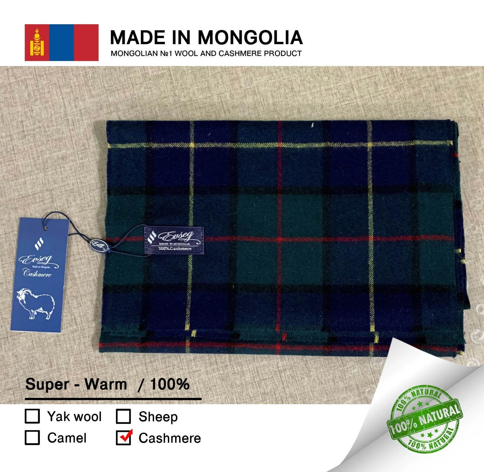 Mongolian Cashmere Men's Scarf 160x30cm Ultra Soft Thermal Very Warm