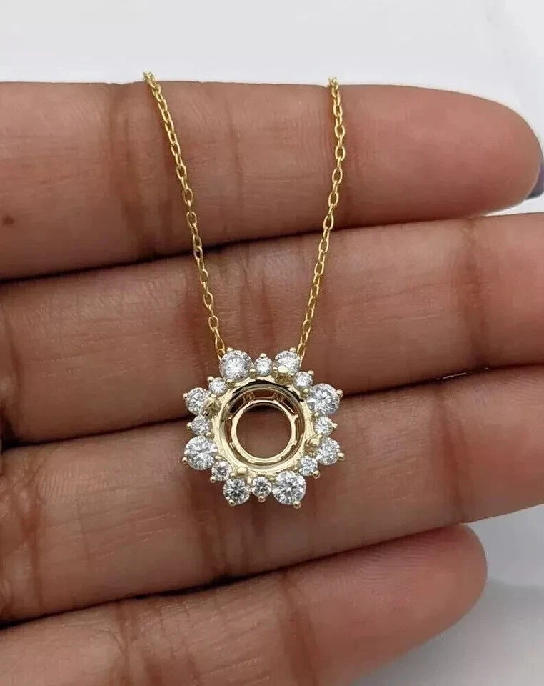 2Ct Round Cut Simulated Semi Mount Women's Pendant with 14k Yellow Gold Plated - Image 2 of 4