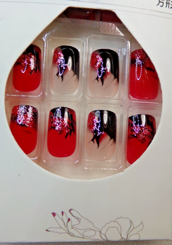 Beautiful Nails Red & Black glue on Medium - Picture 3 of 3