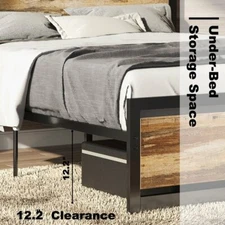 LIKIMIO Metal Full Size Bed Frame with Heavy Strong Supports, Rustic Brown