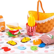 Mini Soft Cloth Kitchen Pretend Play Food Toys for Toddlers,Fabric Picnic Basket