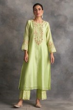 Light Green Color Chanderi Silk Hand embroidered Kurta Set