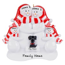 PERSONALIZED Snow Family With Black Dog - Family of 4 Christmas Ornament Gift