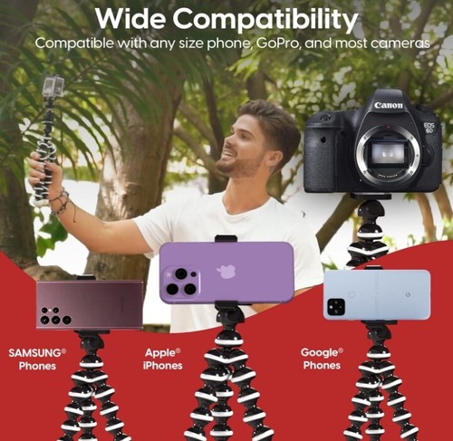 Flexible Tripod for iPhone, Android, Camera - Bendable Legs, Adjustable Stand - Picture 3 of 7