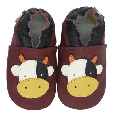 carozoo snowman dark red 6-12m soft soled leather infant baby shoes