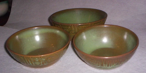 3 Frankoma Mayan Aztec Bowls  Prairie Green 7X, 7XL