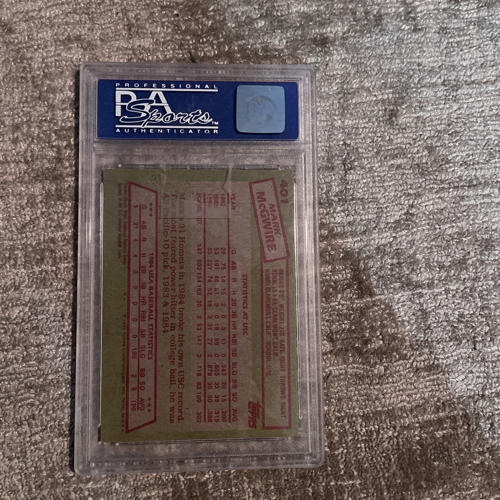1985 Topps Mark McGwire 84 USA Baseball Team Rookie Card RC #401 PSA 8 view 4