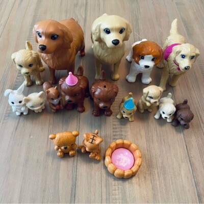 Barbie Animal Lot Dogs, Cat, Teddy Bear, Squirrel Figure Toys Birthday Hat