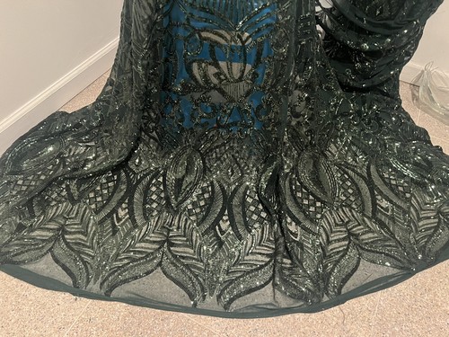 Hunter Green 4way stretch sequins Embroidery Mesh Lace fabric 50” Width 1 Yard - Picture 3 of 4