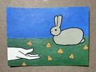 Original ACEO Art Card - Rabbit On The Grass - 2.5 in by 3.5 in Acrylic Painting — photo 1