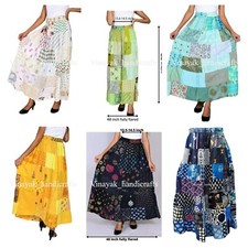 3 PC of Vintage Indian Rayon Patchwork Hippy Gypsy Boho Maxi Women Long Skirts