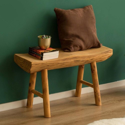 Vintiquewise Entryway Bench Edge Log Accent 19"Hx32"Wx10.5"D Solid Wood Natural - Picture 8 of 8