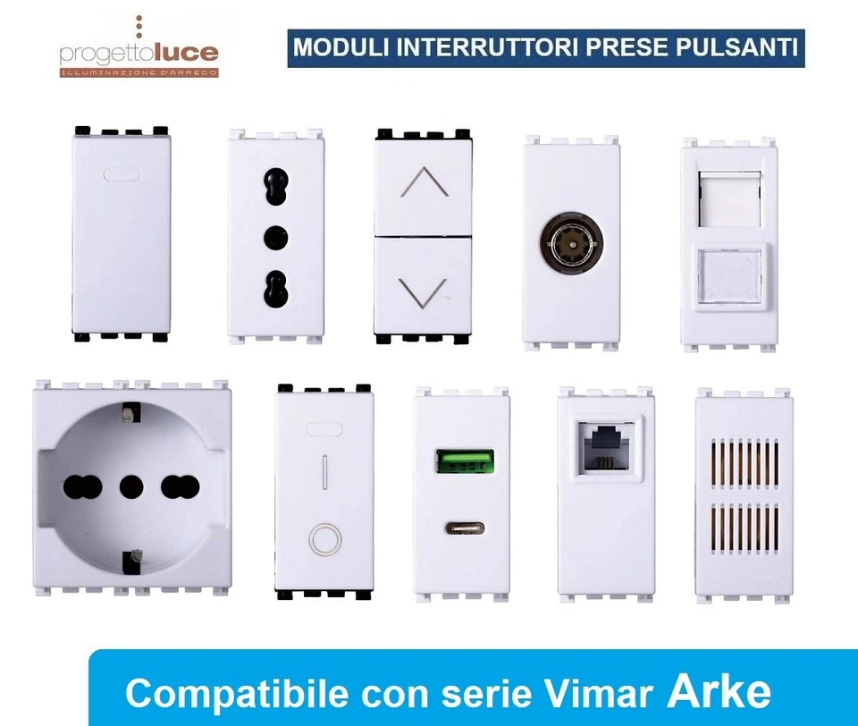 ETTROIT SERIE VIMAR ARKE COMPATIBILE FRUTTI PRESA SCHUKO PULSANTE INTERRUTTORE USB TV