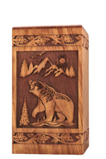 Wood Urn Box Bear Design XLarge Personalize Memorial Brown Box Human  Pet Ashes