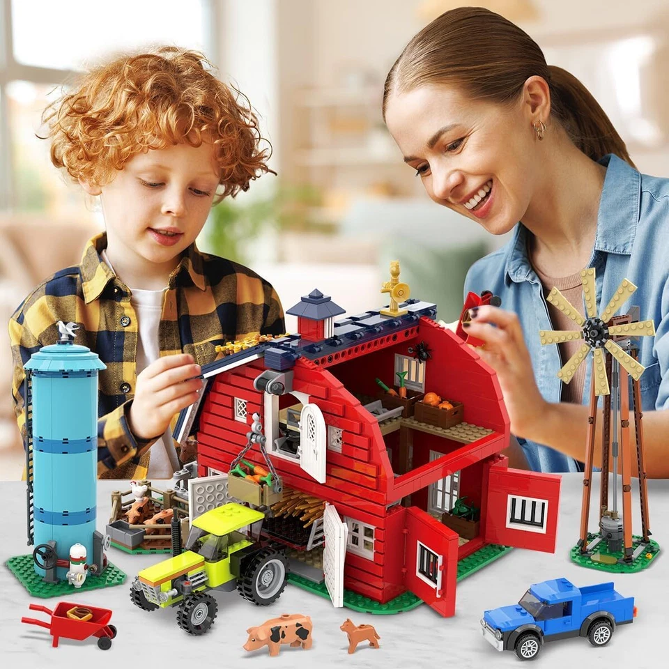 1405 PCS Farm Barn Building Set with Light, Western Farm House Building Block - Image 2 of 4