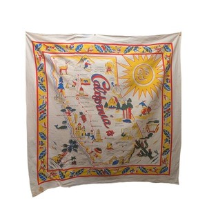Vintage California Map Souvenir Linen Tablecloth Bandana Tourist Kitsch