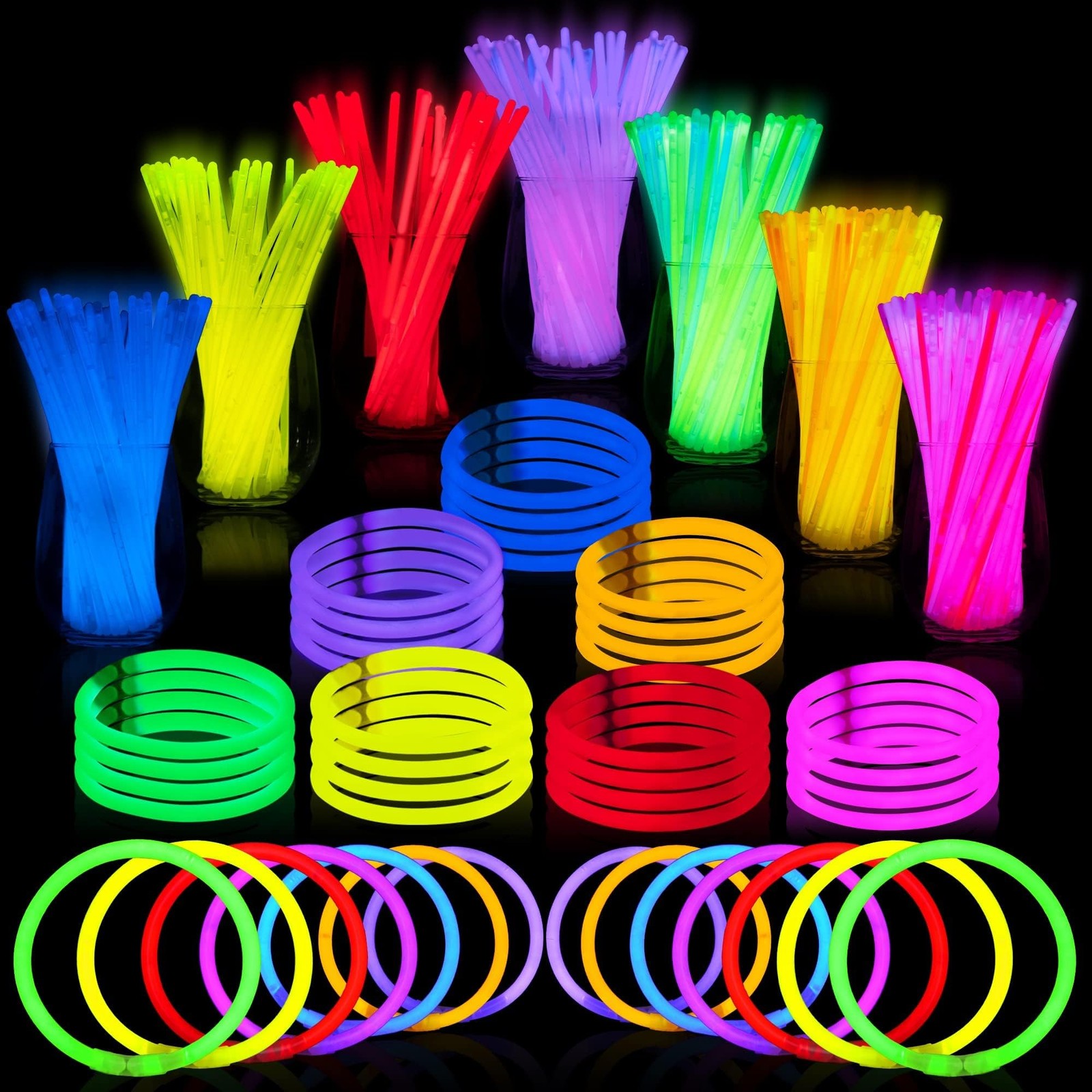 300 Pcs 8 Inch Glow Sticks Bracelets Necklaces for Glow Party Favors Events and Night Fun