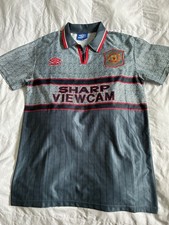 Umbro 94-95. Manchester United Soccer Jersey Gray/Black/Red Sharp Viewcam Size M