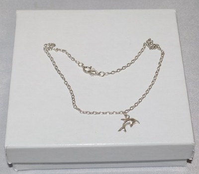 Vintage Sterling Silver Petite Dolphin Charm Chain Anklet Bracelet