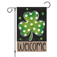St Patrick's Day Garden Flag Shamrock Welcome Double Sided 12x18 Inch Multi