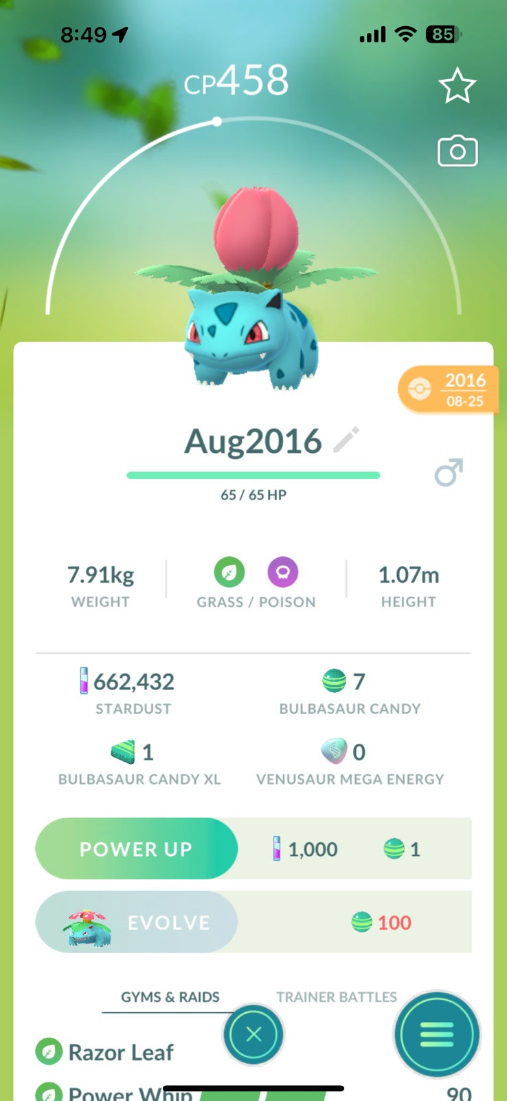 Ivysaur - Pokèmon Go | Caught in 2016 | Registered or Unregistered✨
