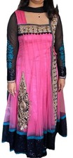 Anarkali Net Salwar Kameez Pink Black Blue Embroidered with Dupatta Women