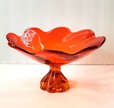 Viking Persimmon Amberina Epic Twist Pedestal Compote Candy Dish 70s MCM 9"