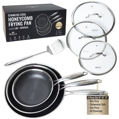 Honeycomb Stainless Steel Nonstick Frying Pan Set - with Lids and Spatula - 8...