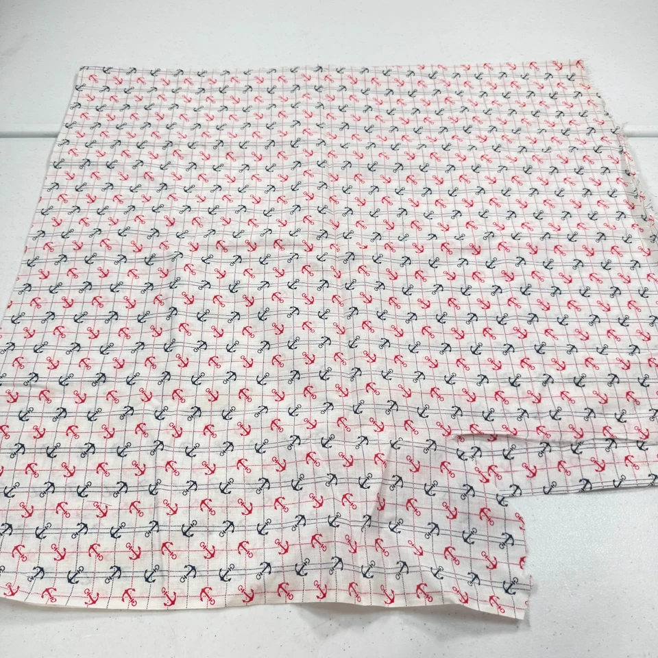 vintage Fabric red anchors nautical 52x43 - Image 2 of 4