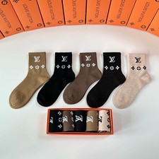 5 Pairs Women Crew Socks Gift Box Earth Tone Simple Jacquard Socks