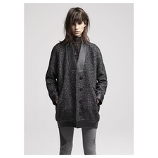Maje Paris Wool Mohair Alpaca Coat Black Tweed Jacket Leather Trim Sz 38 Medium