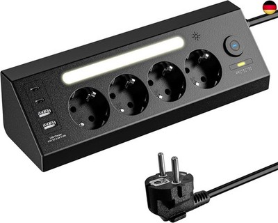 Ecke Steckdosenleiste,4 Fach Mehrfachsteckdose mit 2 USB und 2 Type-C,90° 