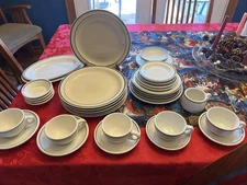 Lot of 35 Pieces restaurant ware china green stripe Assorted Makers